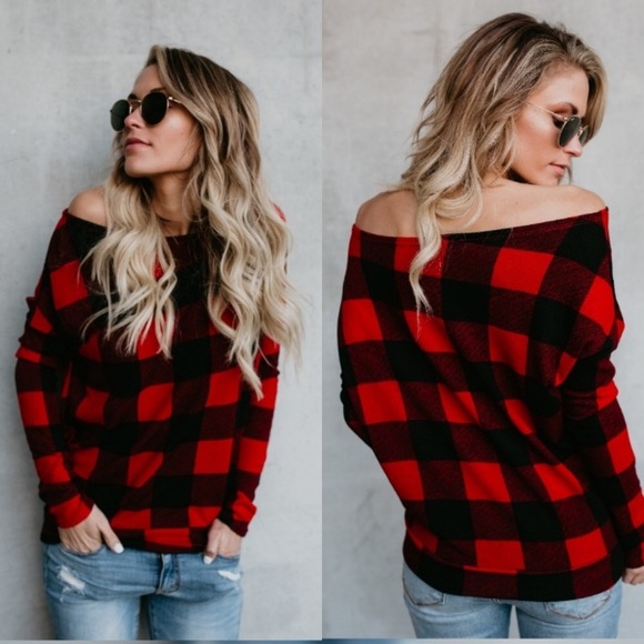 Threadzwear Tops - Buffalo Check Off Shoulder Top NWT